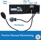 Adult Pro Aneroid Sphygmomanometer – Size 10 (7.5"–10.5") Black Cuff, Manual Blood Pressure Monitor, Reusable, Dial Display, Latex-Free, Includes Leatherette Carrying Case – 1 Count