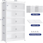 200Gal/800QT 5-Tiers Extra Large Stackable Storage Bins with Lid, Collapsible Cabinet Closet Organizer Plastic Container Box with Wheels Doors Drawers for Living Room Kitchen Office, White