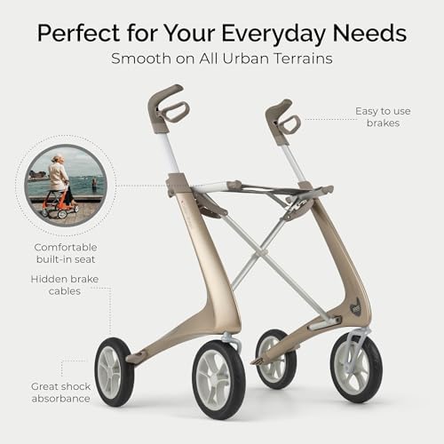 byACRE Carbon Ultralight Rollator Walker - 10.6 lbs Adult Walkers with 4 Wheels and Seat - Lightweight Seated Walkers with Wheels - Foldable Rolling Walker with Seat - Walker for Adults