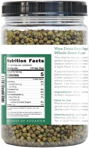 Viva Doria Green Peppercorns, Whole Green Pepper, Steam Sterilized,12 Oz (340 g), For Grinder Refills