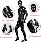 Men's Catsuit Handmade Jumpsuit Back Crotch Zipper Bodysuit with Hood Gloves