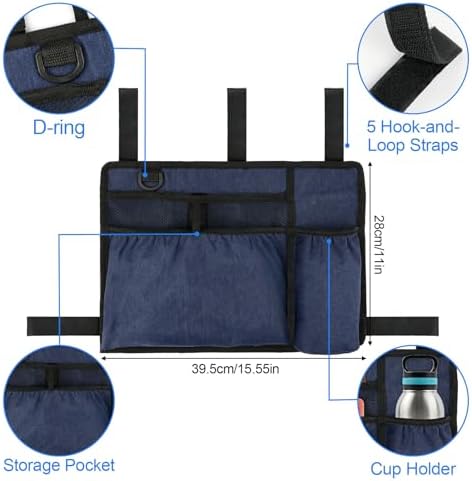 Walker Bag Basket with Cup Holder for Folding Walker Accessories for Seniors Elderly, Handicap, Foldable & Water Resistant Walker Storage Bags with Big Capacity - Dark Blue