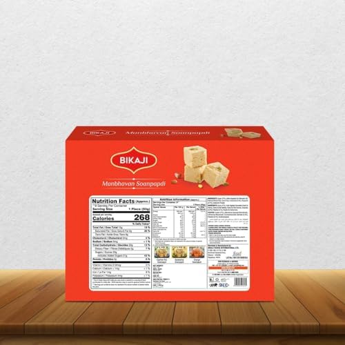 Bikaji Soan Papdi Manbhawan 17.6 oz (500 g), Traditional Indian Flaky Sweet with Almonds and Pistachios, Light Melt in Mouth Mithai Dessert, Ready to Eat Sweet Box, Perfect for Gifting, Festivals & Celebrations