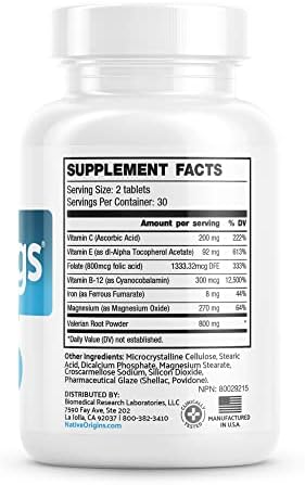 Natural for Natural Itching, Crawling, Tingling and Agitated Leg with Iron, Magnesium, and Valerian Root (60 Tablets)…