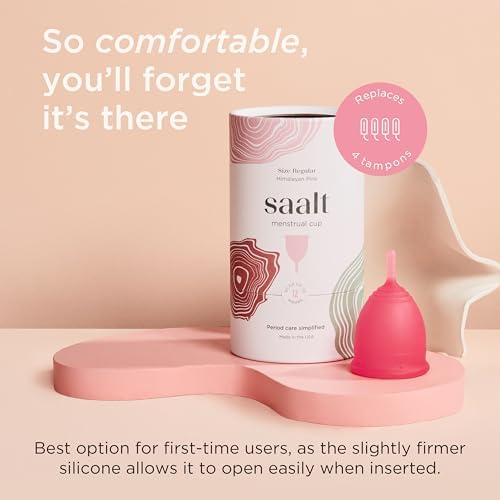 Saalt Menstrual Cup – Reusable Period Cup – Made for Comfortable, Leak-Free Protection Up to 12 Hours – BPA & Latex Free – Includes Cup & Carry Bag (Regular, Himalayan Pink)
