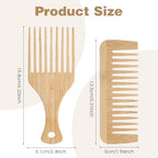 2 PCS Wooden Hair Pick Bamboo Hair Comb Pick for Beard Wide Tooth Comb Beard-Pick No Handle Wide Tooth Wooden Combs for Long Hairs Beard Women Men