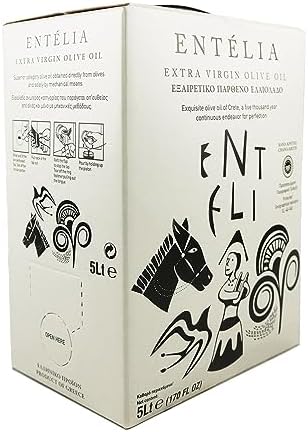 Entelia 5L Bag-in-Box Extra Virgin Olive Oil from Crete, Greece | 169 fl oz (5 Liters), Cold-Pressed, High Polyphenols (489mg/kg) | Koroneiki Olives, Low Acidity (0.28%) for Cooking & Dressings