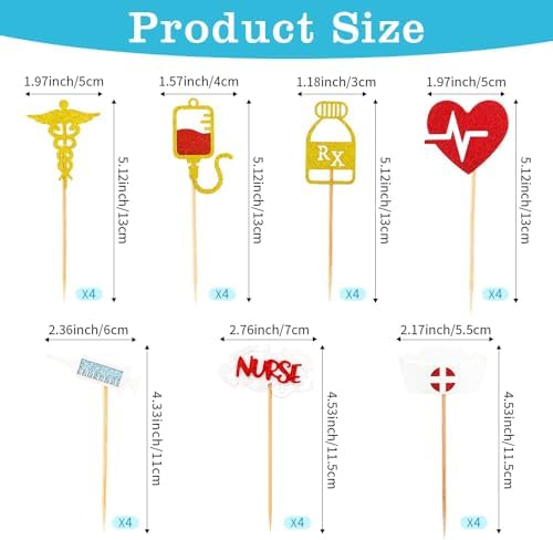 Nurse Cupcake Toppers, 28PCS Glitter Nursing School Graduation Cupcake Picks, Medical Rn Graduation 2026 Cake Toppers for Happy Nurse Week Nursing Grad Themed Birthday Party Cake Decorations Supplies