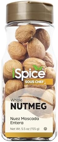 iSpice Premium nutmeg, whole nutmeg is Gluten Free and Non-GMO, 100% Natural, whole is used in Coffee, tea, hot chocolate, curries, sauces, mutton, vegetable recipes | 5.5 Oz (155g)