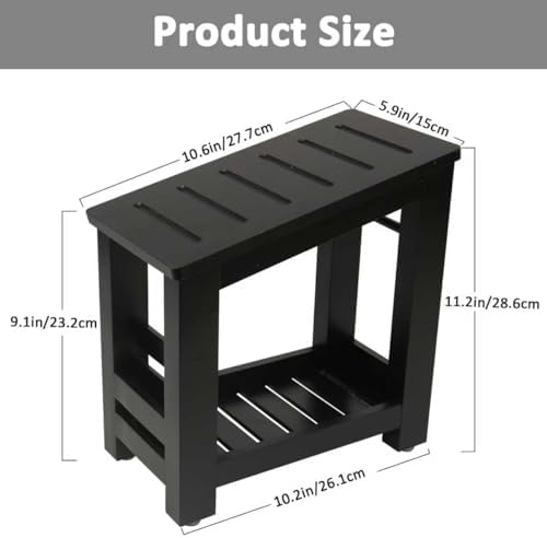 Bamboo Shower Foot Rest Stool for Shaving Legs & Pedicure, Non-Slip Bathroom Foot Step with Storage Pocket, Solid & Water-Resistant,Natural (Black)