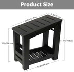 Bamboo Shower Foot Rest Stool for Shaving Legs & Pedicure, Non-Slip Bathroom Foot Step with Storage Pocket, Solid & Water-Resistant,Natural (Black)