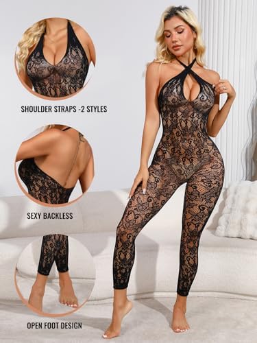 Buitifo Womens Fishnet Bodystocking Plus Size Crotchless Bodysuit Sexy Tights Soft Nightwear Lingerie