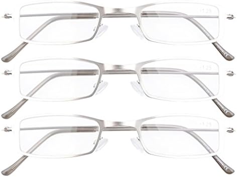 Eyekepper 3-Pack Stainless Steel Frame Half-eye Style Reading Glasses Readers Silver +2.25