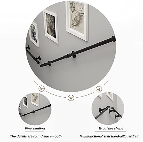 Stairs Banister Handrail - Complete Kit, Staircase Banister Hand Rails for Indoor and Outdoor Steps, Black Metal Wrought Iron External Outside Wall Mount, 30cm - 600cm Size (Size : 2ft/600m)
