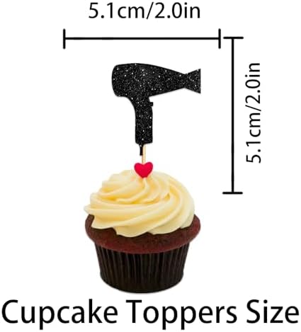 W Hair Cutting Equipment Cupcake Topper for Hairstylist Theme Party Favors Decorations Cheer to Men Women Happy Birthday Party Decor Supplies set 18pcs Black Glitter