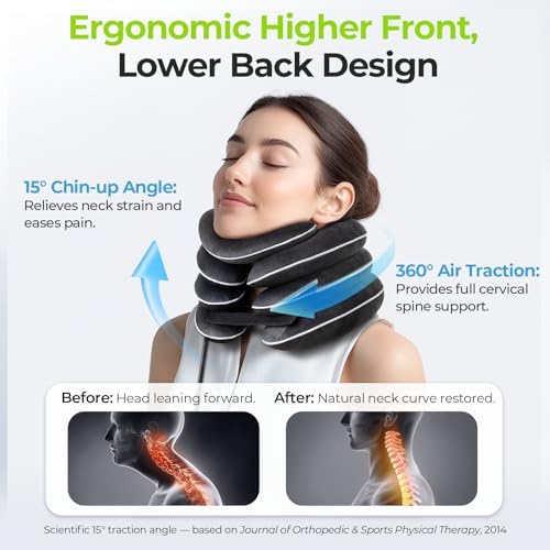 AUVON Inflatable Neck Stretcher for Cervical Traction, Cervical Stretcher with 3-Layer Design in Varying Sizes for Instant Relief, Neck Brace Pillow for Neck Support, Decompression Home Use, M Size