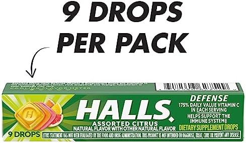 HALLS Defense Assorted Citrus Vitamin C Drops, 20 Sticks of 9 Drops (180 Total Drops)