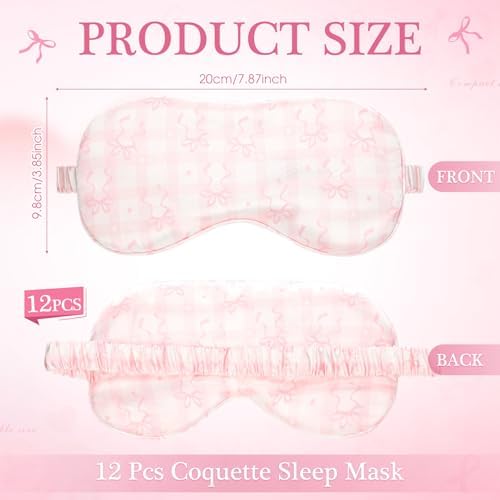 Honeydak 12 Pcs Silk Sleep Masks for Women Girls Pink Bow Party Favors Adjustable Eye Masks for Birthday Sleepover Spa Sweet 16 Party Gifts