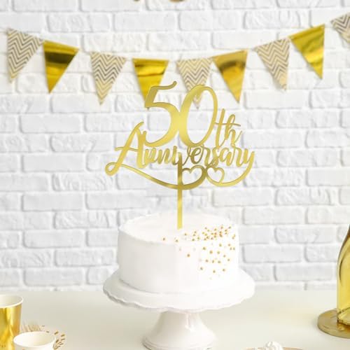50th Anniversary Cake Topper Gold Glitter,50th Birthday Cake Decoration，50th Anniversary Party Decorations，50th Anniversary Wedding Party Cake Decoration Supplies (Acrylic gold)