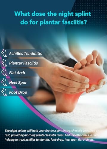 Plantar Fasciitis Night Splint with Massage Ball for Plantar Fasciitis Relief, Comfortable Plantar Fasciitis Brace for Achilles Tendonitis Heal Spur Foot-drop Flat-arch, Free Size for Men and Women - Black