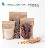 50pcs Kraft Bags With Window Clear Fornt Pouches Resealable Stand Up Zip Lock Food Storage Bags Brown 3.5"x5.5"