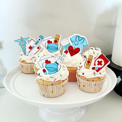 Ercadio 60 Pcs Edible Nurse Cupcake Toppers Happy Nurse Week Nursing School Graduation Cupcake Drink Topper Picks Thank You for Medical Nurse Themed Birthday Party Cake Decorations Supplies