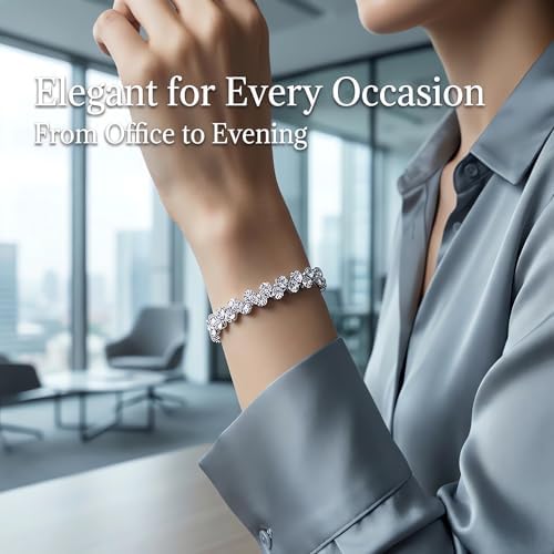 Silver Crystal Tennis Bracelet for Women – Elegant Full Zircon Sparkle, Slim Stackable Design, Secure Clasp, Dainty Luxury Jewelry Gift for Her