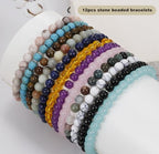BOMAIL 12Pcs Gemstone Stretch Bracelets for Women 6mm Natural Stone Healing Crystal Beaded Bracelet Set Handmade Gemstone Reiki Spiritual Jewelry Gifts with Meaning Card