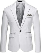 Men's Casual Suit Jacket Slim Fit One Button Notched Lapel Business Daily Lightweight Blazer Jacket