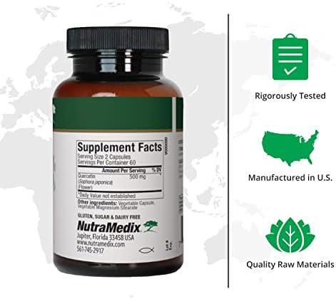 NutraMedix Quercetin - Quercetin 500mg Capsules - Antioxidant & Immune Support Supplement for Heart Health - Aids in Zinc & Vitamin C Absorption (120 Vegetarian Capsules)