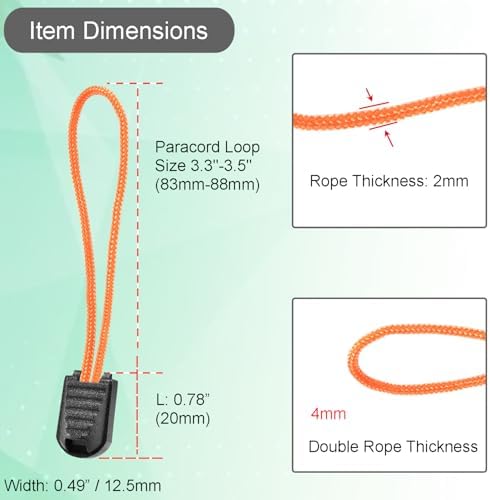 10 Pack Paracord Zipper Pull Replacement Pulls Tabs for Keys, Flashlight, Knife, Pouch, Backpack, Suitecases, Pocket - Orange