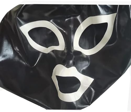 ABWL Black Latex Hood Mask Unisex,Handmade Rubber Masks with Double Ponytail wig for Cosplay Costumes