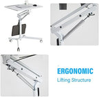 Lipo Mobile Sit Stand Desk - Height Adjustable Standing Laptop Desk Cart Rolling Couch Table on Wheels White Workstation with Gas Spring Riser for Home Office Classroom