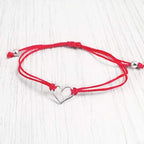 Red Thread Womens Friendship Bracelet, Small Sterling Silver 925 Open Heart Shaped Charm, Pull Adjustable Kindred Cord, Handmade. Perfect Small Gift