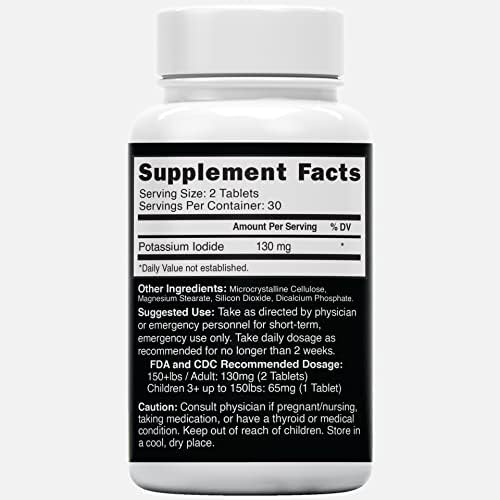 Potassium Iodide Tablets 130 mg (Pack of 2) - (120 Tablets) 10 Year Shelf-Life EXP 2034 to 2035 - Ki Pills - Yoduro de potasio - Nutri Supplements - 3rd Party Tested - NSF cGMP Certified Facility