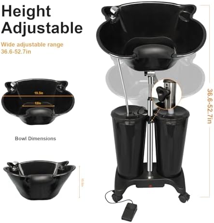 Portable Shampoo Bowl with Electric Pump, Rechargable Shampoo Basin with Sprayer and Water Tanks, Mobile Hair Washing Sink, Adjustable Portable Salon Sink for Home Salon Use (Rechargeable)