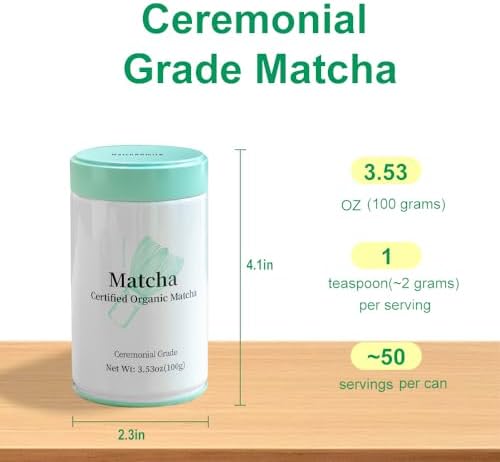 MatchAdmire Ceremonial Grade Matcha Powder, Organic Green Tea Powder, Rich Flavor,100% Vegan with No Fillers, Radiation-Free, 3.53oz Tin