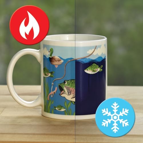 Bits and Pieces Color Changing Mug Largemouth Bass Coffee Mug, Gifts for Dad Birthday Gift Fishing Gifts for Men, 11 Ounce Fishing Coffee Mugs for Men