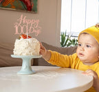 Rose Gold Glitter Happy 100 Days Cake Topper, Sweet 100 Days/Oh Baby, Funny Baby's Half Birthday 100 Days Birthday Party Decorations Supplies