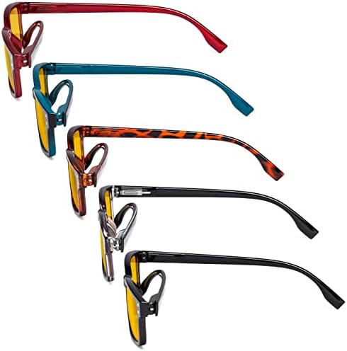 Eyekepper 5 Pack Blue Light Filter Glasses Classic Rectangular Computer Reading Glasses Amber Tinted +0.75