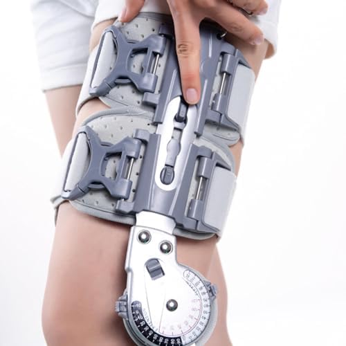 Rom Hinged Knee Brace, Knee Fixed Brace for Left or Right Leg, Adjustable Velcro Orthopedic Support Stabilizer, Post Op Knee Brace for ACL, PCL, MCL Injury, Grey