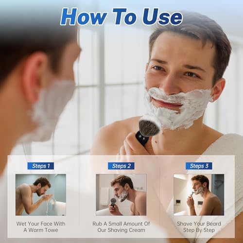 Shaving Brush Set for Men – Pure Badger Hair Shaving Brush and Bowl, Exfoliating Shaving Cream Brush Gifts for Fathers Day