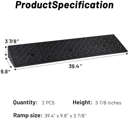 2 Pack Rubber Curb Ramps Driveway ramp, 3 7/8" H, 39.4" L, 9.8" W, Heavy Loading (4400LB)/2 Ton Capacity, Threshold, Motorcycle, Loading, Bikes, Wheelchairs Ramps