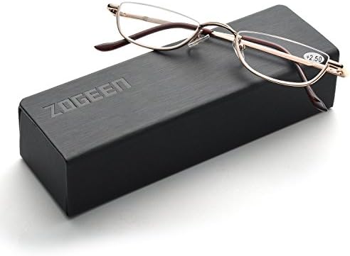 ZUVGEES Vintage Alloy Semi Rimless Reading Glasses Men Women Half Frame Slim Glasses with Stylish Case T0340