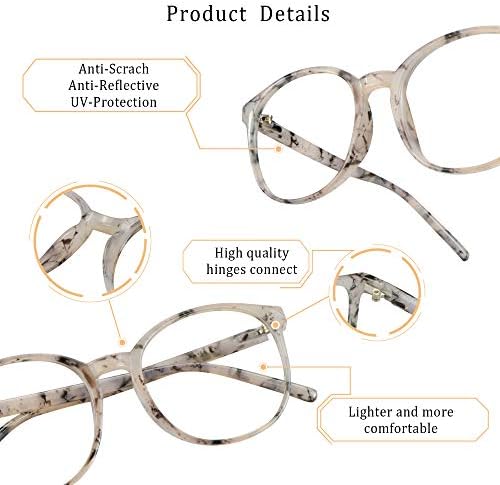 LifeArt Round Blue Light Blocking Glasses, Computer Glasses, Gaming Glasses, TV Glasses for Women Men (Marble, 1.25 Magnification)