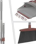 Ivandar Broom with Dustpan Combo Set, 50.6 inch Long Handle, Upright Standing Broom and Dustpan Set Quiet Cleaning Tool Sweep the Floor Dust pan Removes 4 Times More Pet Hair(Brown and Gray)