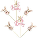 Gyufise 24Pcs Easter Bunny Oh Baby Cupcake Toppers Bunny Baby Shower Cupcake Pick Decorations for Easter Theme Spring Birthday Baby Shower Party Supplies Pink