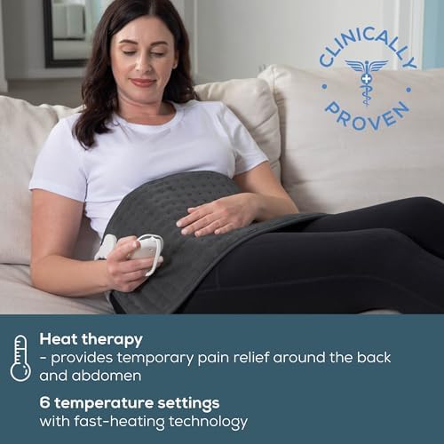 Beurer UHP26DRKGRY Heating Pad for Back/Shoulder/Neck/Knee/Leg, Soft Fabric, Fast Heating, XL Size 12” x 24”, 6 Temperature Settings, 2-Hour Auto-Off, Machine Washable