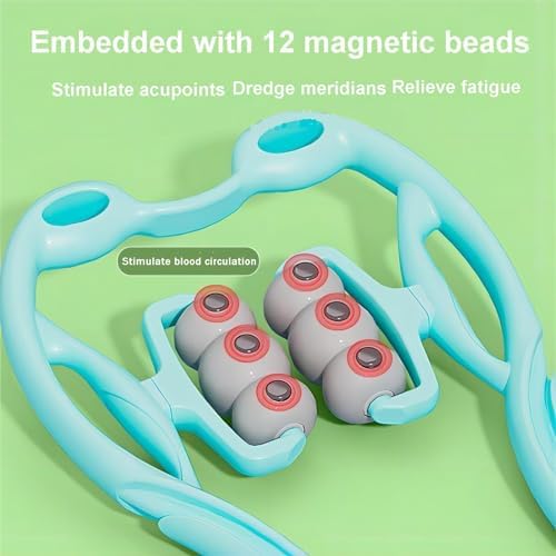 Manual Cervical Neck Massager,With 6 Wheels And 12 Magnets, It Can Be Used To Massage The Cervical Spine, Waist And Legs, Relieve Pain, Prevent Muscle Relaxation, And Promote Blood Circulation. (Pink)