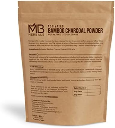 MB Herbals Activated Bamboo Charcoal 3.5 oz (100g) | Food Grade Charcoal for Baking, Skin Care & Hair Care